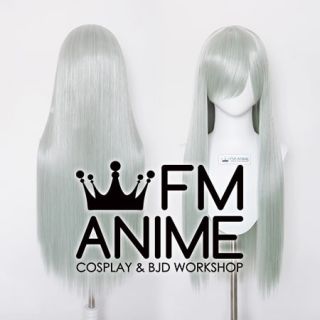 80cm Medium Length Straight Mixed Gray Green Cosplay Wig