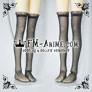 Black & Silver Shiny Over Knee Thigh High Socks Dollfie BJD SD DD 1/3
