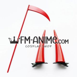 Chainsaw Power Red Scythe Devil Horns Headwear Cosplay Sword Halloween Prop Weapon