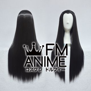 Back Combing Hairstyle 80cm Medium Length Straight Black Cosplay Wig