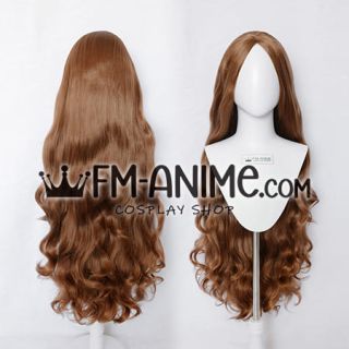 Bang Central Parting Style 100cm Long Length Wavy Brown Simulated Scalp Cosplay Wig