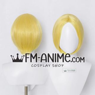 Bang Central Parting Style Short Straight Mixed Gold Simulated Scalp Cosplay Wig