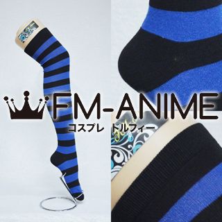 Blue & Black Over Knee Thigh High Striped Socks Fashion Cosplay Anime Lolita Punk