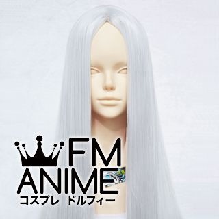 Bang Central Parting Style 100cm Medium Length Straight Silver White Cosplay Wig