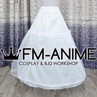 White 3 Hoop with Netting Long Crinoline Petticoat Underskirt Cosplay Costume Wedding Dress