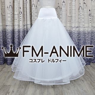 White 1 Hoop with Netting Long Crinoline Petticoat Underskirt Cosplay Costume Wedding Dress