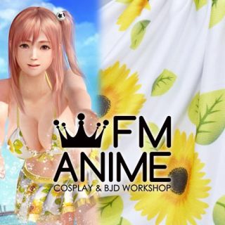 Dead or Alive Xtreme 3 Honoka Cosplay Sunflower Green Leaf Pattern Swimsuit Textiles Fabric