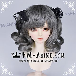 Short Wavy with Twintails Smoky Gray BJD Dolls Wig