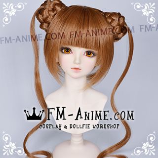 Short with Braided Twin Buns Gingerbread Brown BJD Dolls Wig