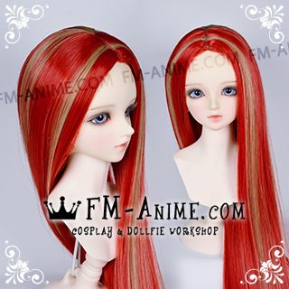 Long Straight Middle Part Hairstyle Red & Wheat BJD Dolls Wig