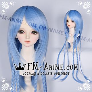 Medium Length Shag Hairstyle with Braided Cornflower Blue BJD Dolls Wig