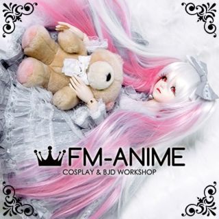Long Straight Clips on Twintails White & Pink V Singer CV01 Sakura Cosplay BJD Dolls Wig