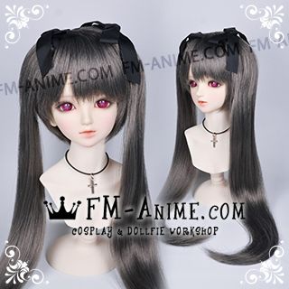 Medium Length Straight Twintails Smoky Gray BJD Dolls Wig
