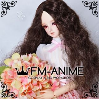 Medium Length Mermaid Curly Middle Part Hairstyle Dark Brown BJD Dolls Wig