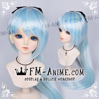 Medium Length Straight Ponytail Light Alice Blue BJD Dolls Wig