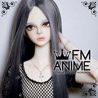 Long Straight Middle Part Hairstyle Smoky Gray BJD Dolls Wig