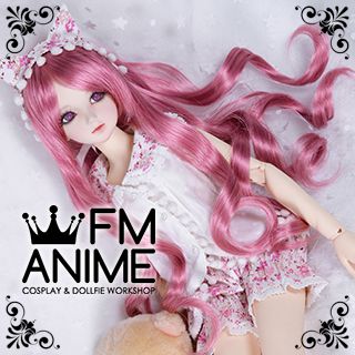 Medium Length Wavy Smoky Pink BJD Dolls Wig