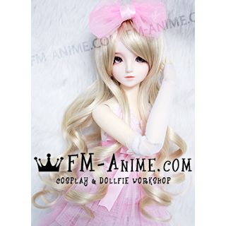Medium Length Wavy Light Gold BJD Dolls Wig