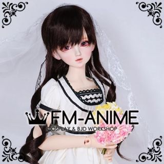 Medium Length Wavy Half Ponytail Hairstyle Dark Brown BJD Dolls Wig