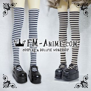 White & Black / Brown & Black Over Knee Thigh High Striped Socks Dollfie BJD SD MSD YOSD DD