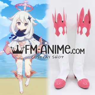 Genshin Impact Paimon Cosplay Shoes Boots (Pink / Gold)