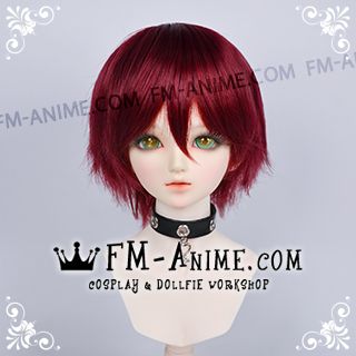 Short Layered Wine Red BJD Dolls Wig