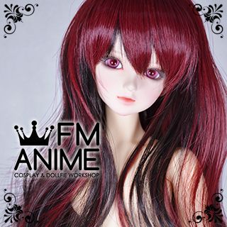 Long Curly Wine Red & Black BJD Dolls Wig