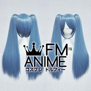 Medium Length Clips on Straight Mixed Smoky Blue Cosplay Wig