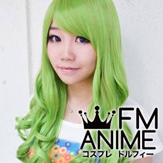 Medium Length Wavy Gold Mixed Green Cosplay Wig