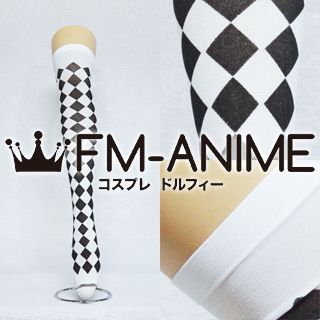White & Black Rhombus Over Knee Thigh High Socks Fashion Cosplay Anime Lolita Punk