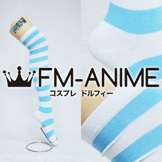 Light Blue & White Over Knee Thigh High Striped Socks Fashion Cosplay Anime Lolita Punk