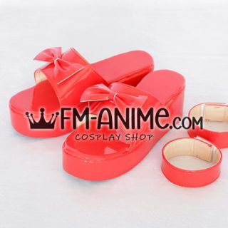Yor Strawberry Lolita Red Bow Patent Leather Sandals Platform Shoes Cosplay