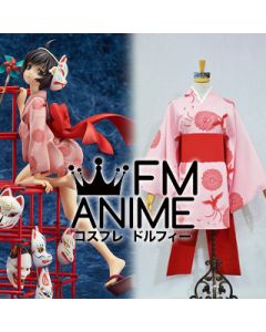 Bakemonogatari Tsukihi Araragi Pink Kimono Cosplay Costume
