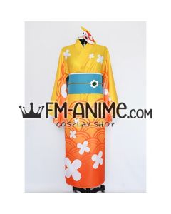 Su Ma-o Princess Daisy Kimono Orange Seigaiha White Flowers Pattern Yukata Cosplay Costume
