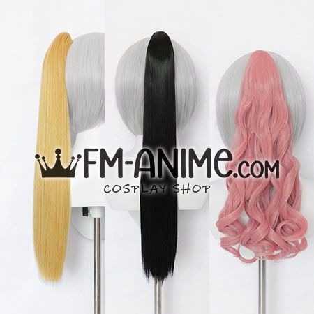60cm Clip-on Ponytail Black Gold Smoky Pink Hair Extensions Cosplay Wig