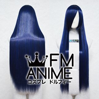 80cm Medium Length Straight Blue Mixed Black Cosplay Wig