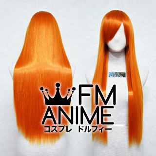 80cm Medium Length Straight Bright Orange Cosplay Wig