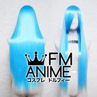100cm Medium Length Straight Water Blue Cosplay Wig