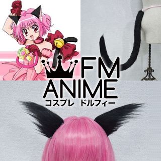 Tokyo Mew Mew Ichigo Momomiya Cat Ears & Tail Black Velvet Cosplay Accessories Prop