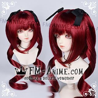Medium Length Wavy Twintails Wine Red BJD Dolls Wig