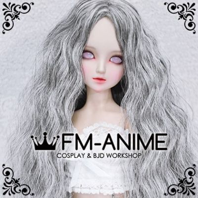 Medium Length Mermaid Curly Middle Part Hairstyle Silver Gray BJD Dolls Wig