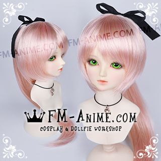 Medium Length Straight Ponytail Golden Pink BJD Dolls Wig