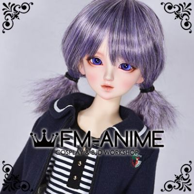 Short Twintails Japanese School Girls Cute Hairstyle Mixed Silver Purple BJD Dolls Wig