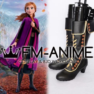 Frozen 2 Disney 2019 film Anna Black Gold Cosplay Shoes Boots