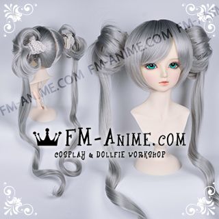 Short with Twin Buns Ponytail Light Gray BJD Dolls Wig