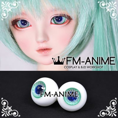 16mm Seafoam Green White Spiral & Dark Blue Shiny Pupil BJD Dolls Glass Eyes Eyeballs Accessories