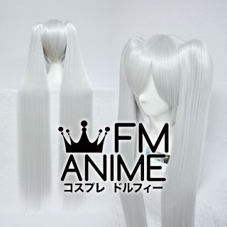 Long Length Clips on Straight Silver White Cosplay Wig