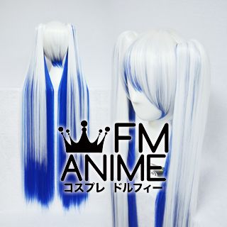 Long Length Clips on Straight White & Dark Blue Cosplay Wig
