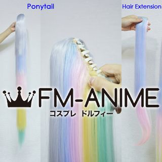 Straight Clips on Ponytail / Hair Extension Rainbow Colorful Lolita Shiro Cosplay Wig Free Shipping