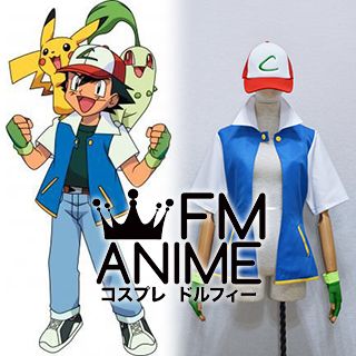 Pokemon Original series (OS) Ash Ketchum Hat Jacket Gloves Cosplay Costume